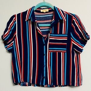 Red and Blue Cropped Button Down